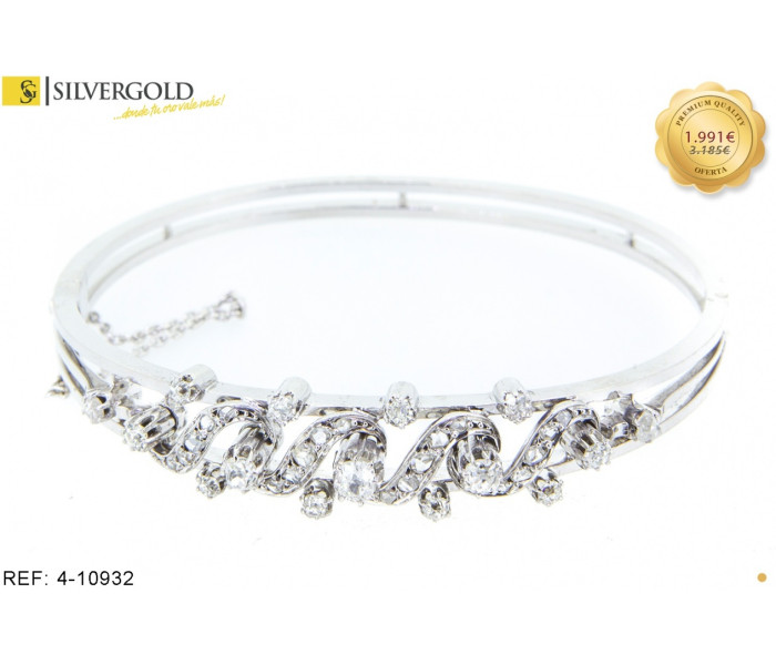 1-4-10932-1-DIA-Pulsera rígida 2 aros en oro blanco con diamantes de 0.60 Aprox. talla antigua.