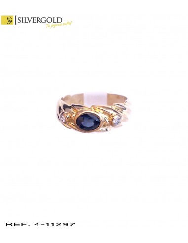1-4-11297-1-D-Anillo oro 18Kt. con diamantes y piedra tipo zafiro