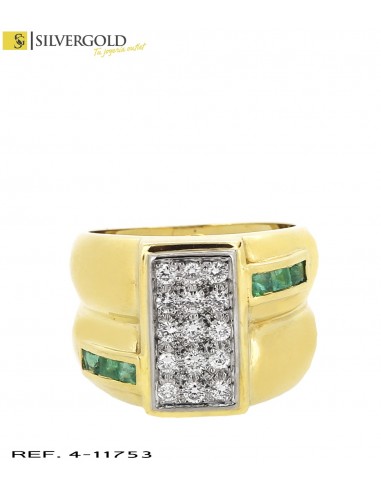 1-4-11753-1-DIA- ANILLO DOBLE CON PAVES DE BRILLANTES Y ESMERALDAS ENFRENTADAS EN CARRIL