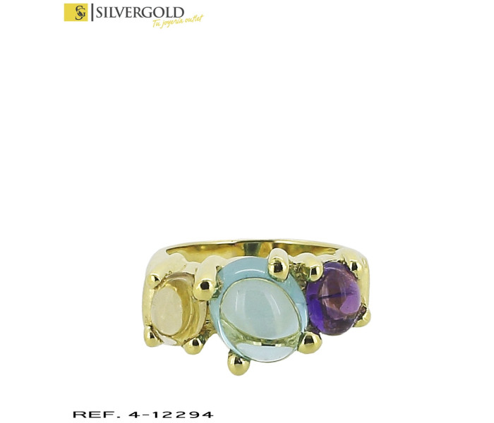 1-4-12294-1-Anillo oro 18Kt. con piedras lila , verde y amarillo