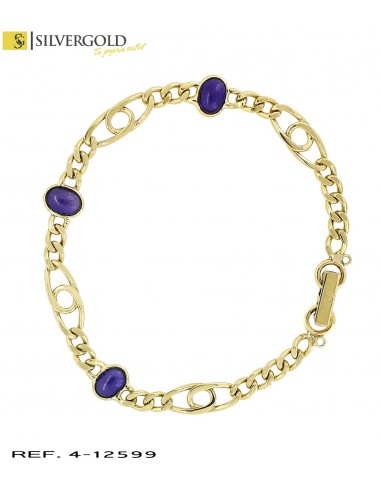 1-4-12599-1-Pulsera oro 18Kt. alternada con piedra tipo amatista
