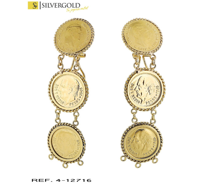 1-4-12716-1-Pendientes oro 18Kt. con monedas