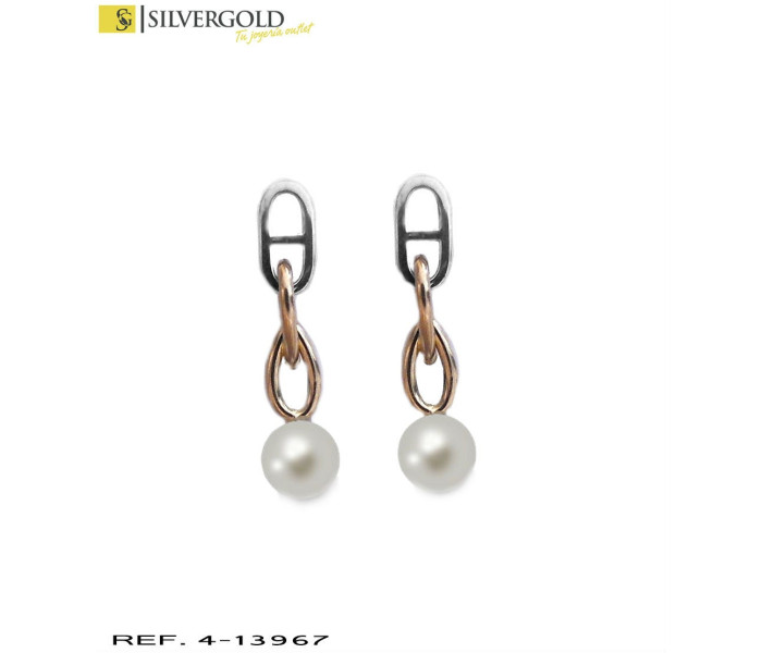 1-4-13967-1-Pendientes oro bicolor 18Kt. con perla colgante