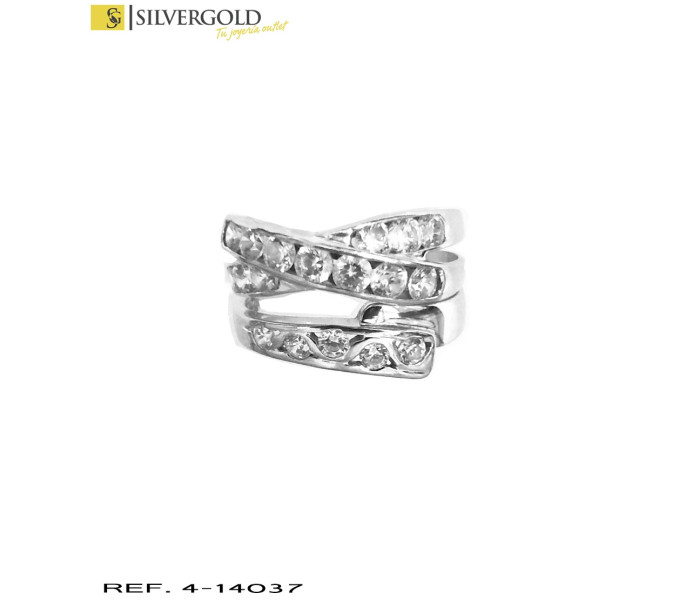 1-4-14037-1-Anillo oro blanco 18Kt. efecto triple con circonitas