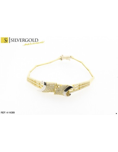 1-4-14389-1-Pulsera oro bicolor 18Kt. semirígida con circonitas .Con contraste.