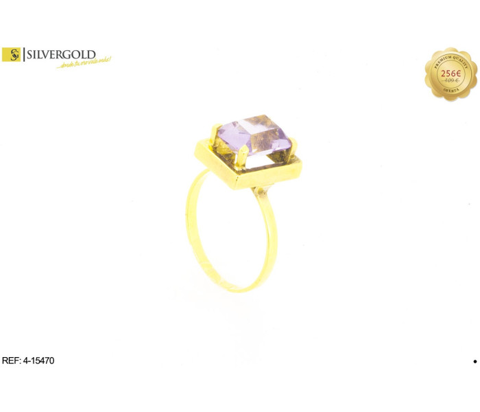 1-4-15470-1-Anillo con piedra amatista cuadrado. Oro 18 kt