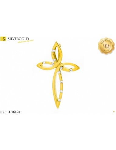 1-4-15528-1-Colgante con forma de cruz labrada hueca y diamantes. Oro 18 kt.