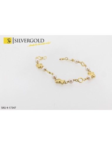 1-4-17347-1-Pulsera infantil con 7 perlas y 3 ositos. Oro 18 kt