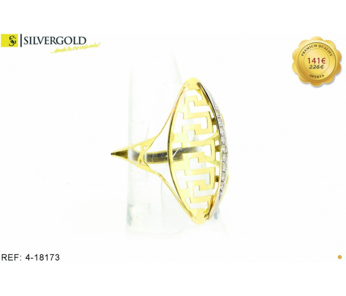 1-4-18173-1-Anillo estilo lanzadera calado en modo laberinto con circonitas laterales. Oro 18 kt.