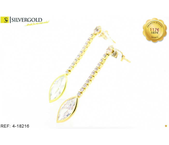 1-4-18216-1-Pendientes colgantes tipo lágrima acabados con circonita. Oro 18 kt.