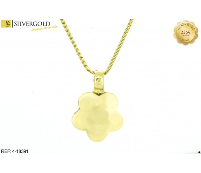 1-4-18391-1-Cadena tipo gusanillo con colgante flor. Oro 18 kt.