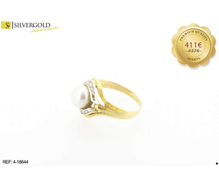 1-4-18644-1-Conjunto de pendientes y anillo con perla central y circonitas blancas cierre omega