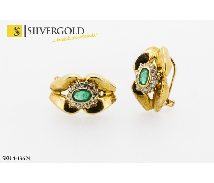 1-4-19624-1-Pendientes en forma de flor con rosetón de piedras central. Oro 18 kt.
