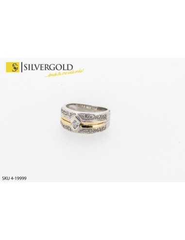 1-4-19999-1-DIA-Anillo oro blanco con detalle oro amarillo en el centro con Diamante central. Oro 18 kt