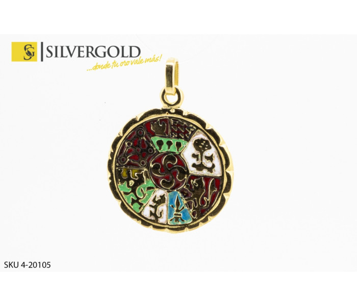 1-4-20105-1-Medalla redonda con lacados colores simbolos vascos. Oro 18 kt