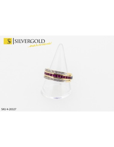 1-4-20327-1-DIA-Anillo aros móviles piedras rojas y negras en carril con 14 brillantes. Oro 18 kt.