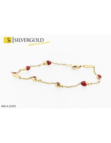 1-4-21075-1-Pulsera infantil de mariquitas con cierre mosquetón . Oro 18 kt