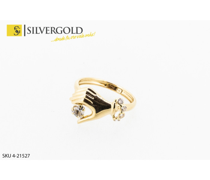 1-4-21527-1-Anillo en forma de mano con circonita en talla corazón. Oro 18 kt