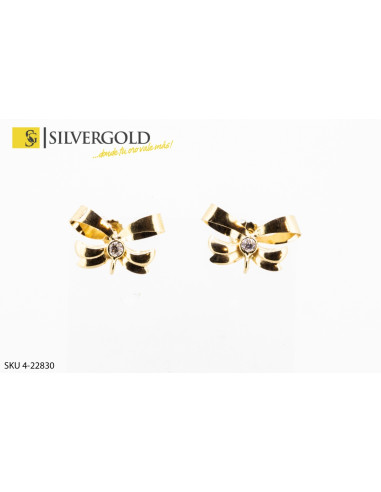 1-4-22830-1-Pendientes forma lazo circonita central tuercas presión.Oro 18 kt.