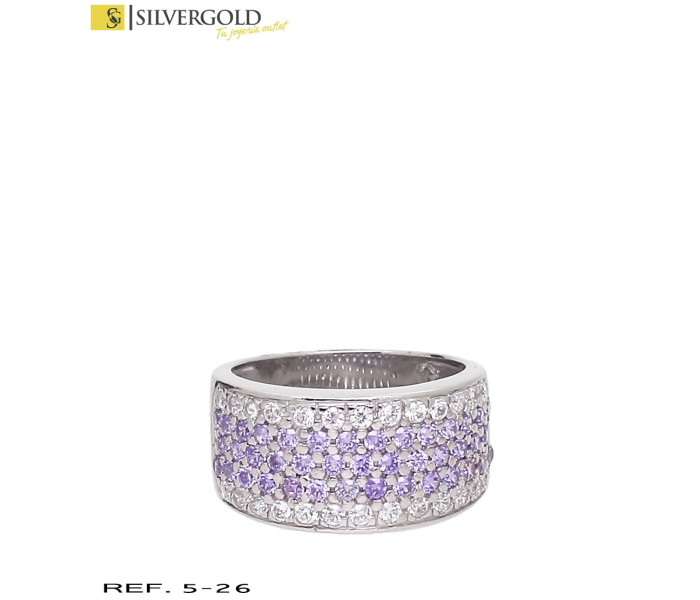 1-5-26-1-Anillo oro blanco 18Kt. con pave de amatistas y circonitas T17.L3918