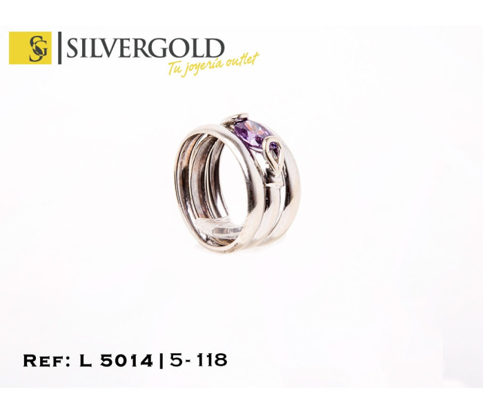 1-5-118-1-Anillo en oro blanco efecto triple con piedra central morada T13 L5014