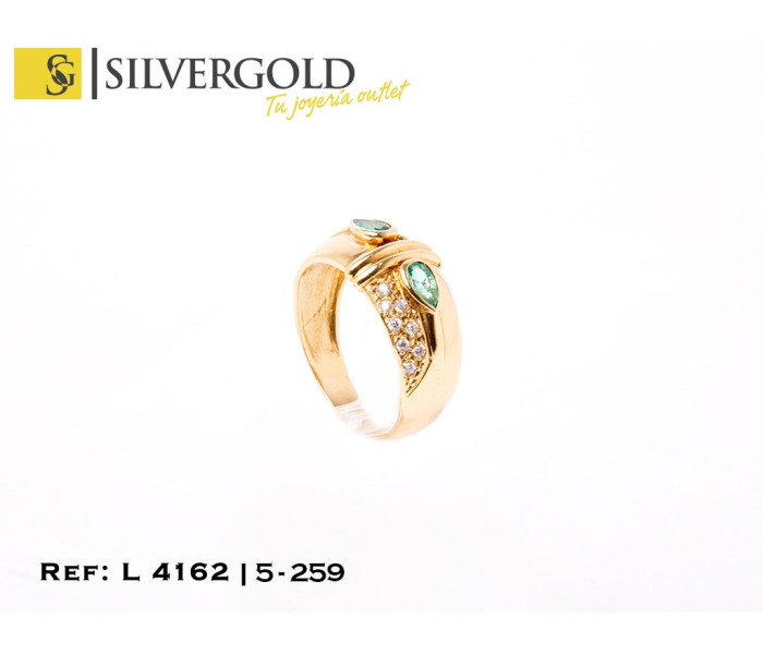 1-5-259-1-Anillo dos piedras verdes con pave de circonitas.T18.L4162