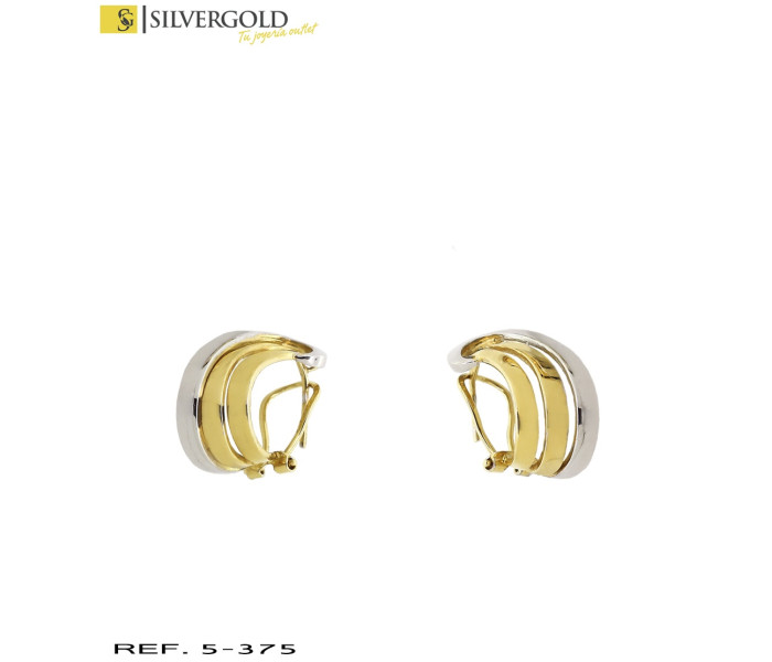 1-5-375-3-Pendientes oro bicolor 18Kt. calados efecto 3 ondas paralelas decrecientes