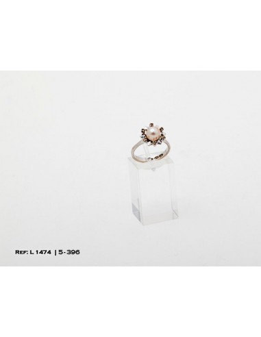 1-5-396-1-ANILLO ORO BLANCO FLOR CON PERLA (18,5 mm) L1474