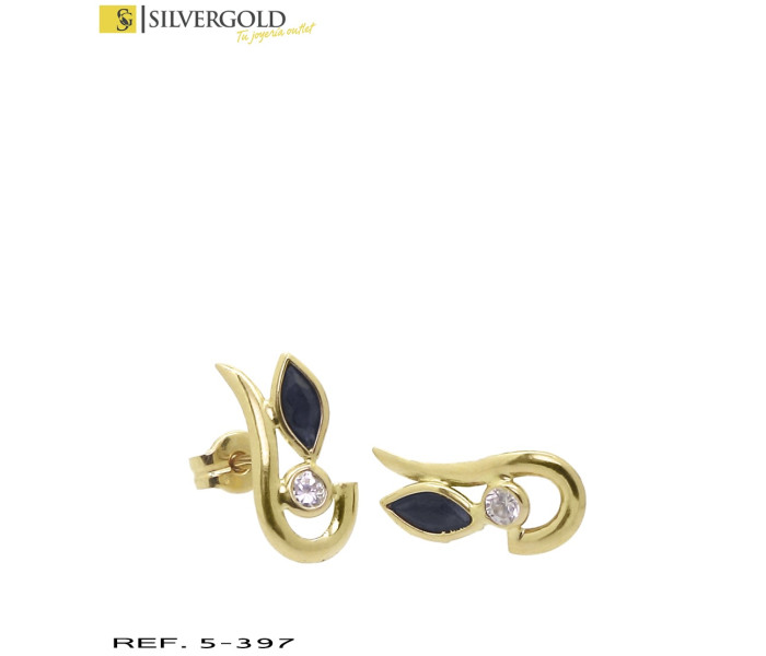 1-5-397-1-Pendientes de oro con forma de Jota con piedritas colores y cierres de presiÃn L2972