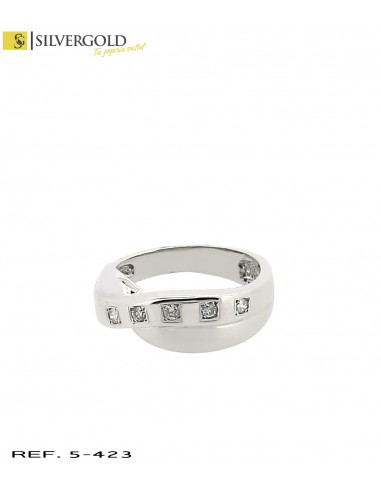 1-5-423-1-DIA-AnilloT11 oro blanco cruzado en centro con 5 diamantes (Talla 12) L2900