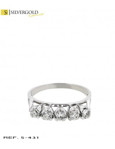 1-5-431-1-DIA-Anillo oro blanco 18Kt. estilo cinquillo con diamantes L4007