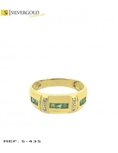 1-5-435-1-DIA-AnilloT15 piedras verde esmeralda y diamantes (Talla 16) L2685