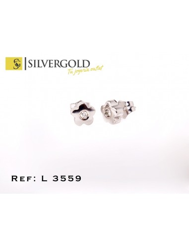 1-5-448-1-Pendientes en oro blanco flor con diamante central y cierres de presión L3559