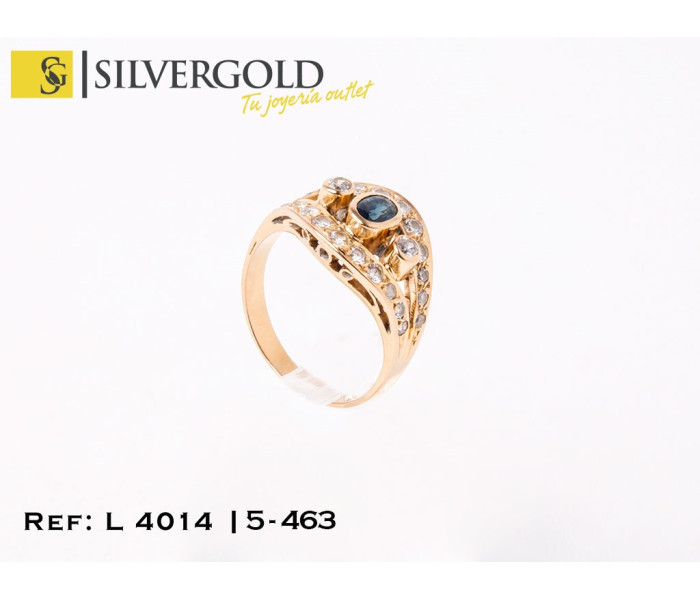 1-5-463-1-Anillo piedra estilo zafiro azul y zirconitas en bordes (T. 15) L4014..