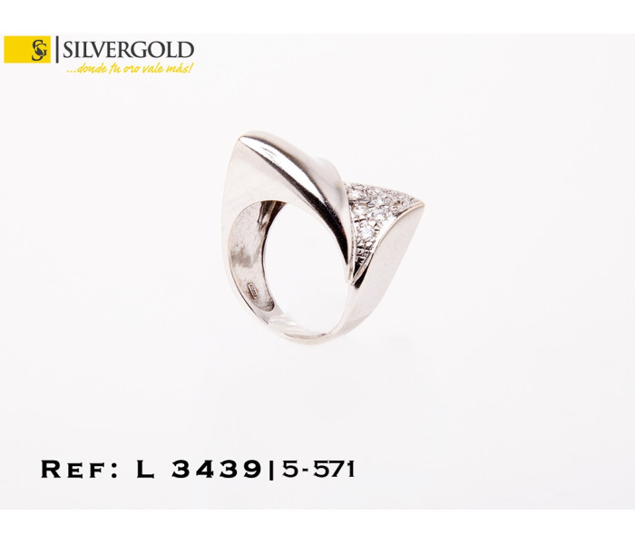 1-5-571-1-Anillo oro blanco terminaciÃn en pico con pavÃ de zirconitas (Talla 16) L3439
