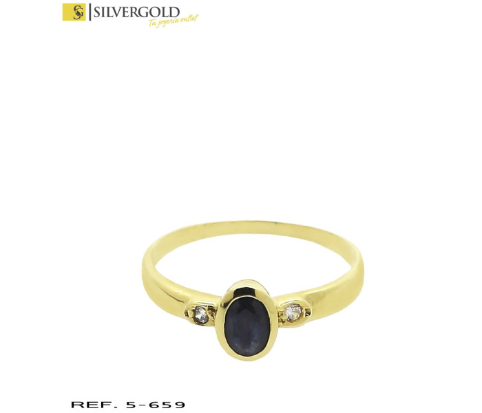 1-5-659-2-Anillo fino con piedra azul oval central y a cada lado zirconita blanca Talla 14 L 4479