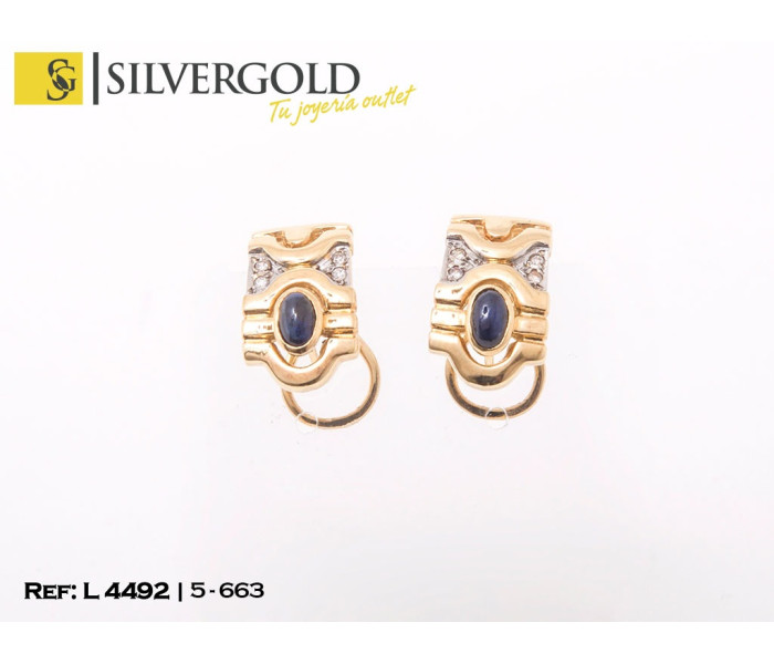 1-5-663-2-Pendientes labrados con gema azul en cabujÃn y cierre omega L 4492