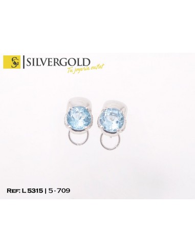 1-5-709-1-D-Pendientes oro blanco 18Kt. con topacio azul y diamantes L5315