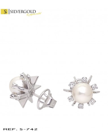 1-5-742-1-D-Pendientes oro blanco 18Kt. perla y diamantes L4499