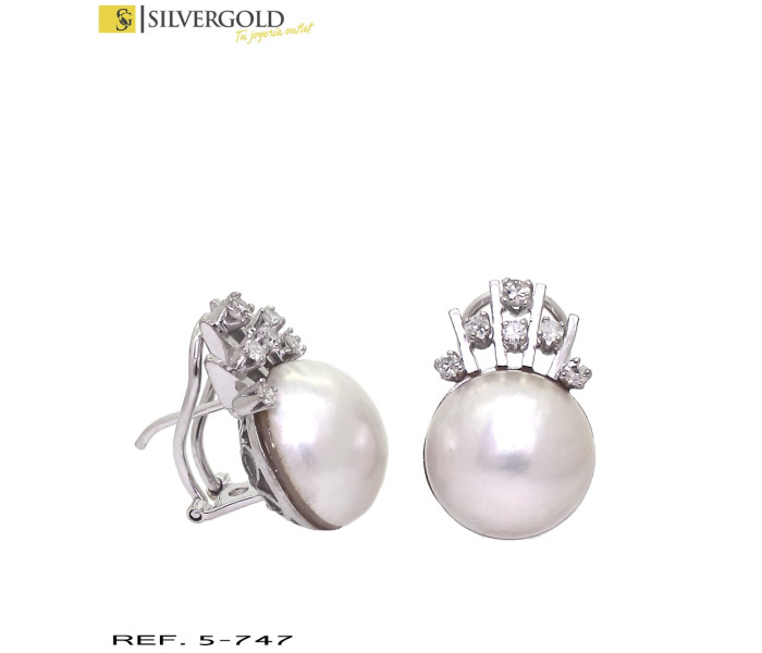 1-5-747-1-D-Pendientes oro blanco 18Kt. media perla y diamantes L4520