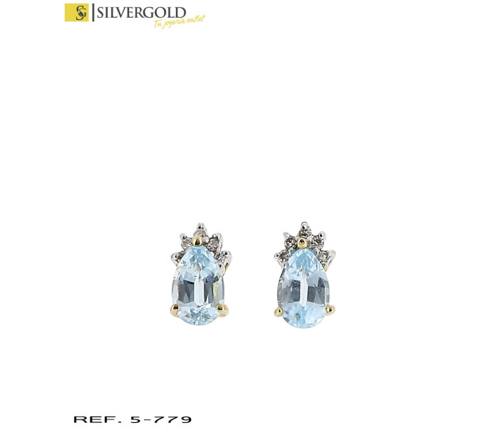1-5-779-1-Pendientes oro bicolor 18Kt. con piedra tipo aguamarina L5355