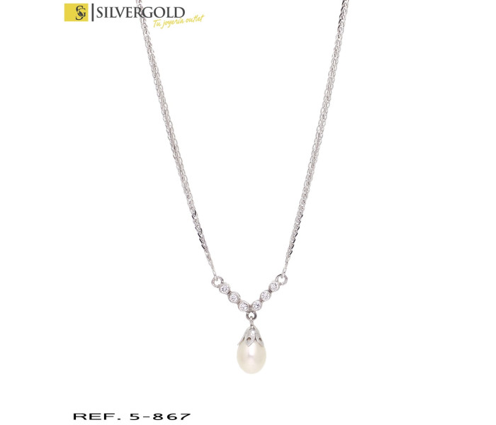 1-5-867-1-Gargantilla oro blanco 18Kt. con perla y circonitas L 4614