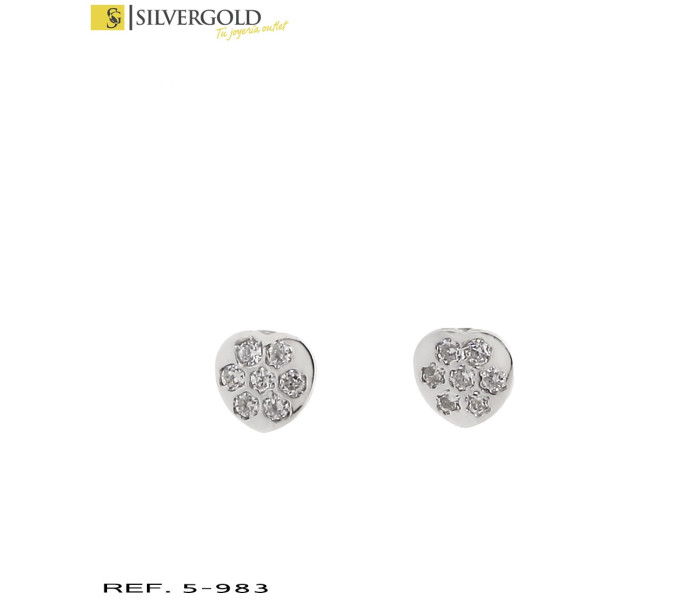 1-5-983-2-Pendientes en oro blaco con forma de corazÃn con chispitas c presiÃn L5428