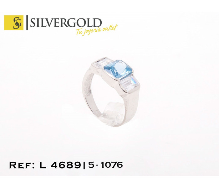 1-5-1076-1-Anillo en oro blanco estilo tresillo con esmeralda sintÃtica y zirconitas blancas Talla 12 L 4689