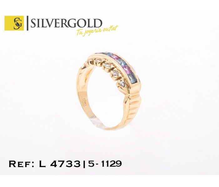 1-5-1129-1-Anillo oro 18Kt. con rubíes y aguamarinas sintéticos y zirconitas L 4733