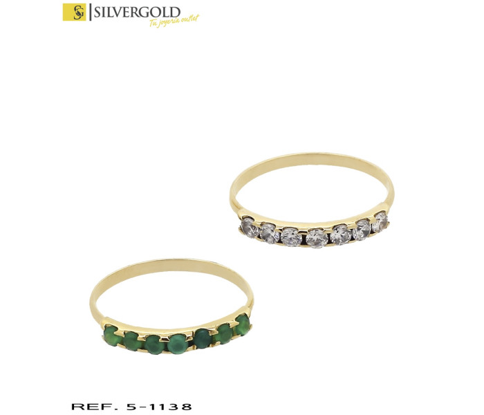 1-5-1138-2-2 anillos, uno con crisopaxes verdes y otro con zirconitas blancas Talla 14 L 4742