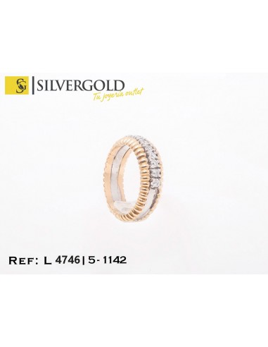 1-5-1142-1-DIA-Anillo bicolor con aros exteriores gallonados y banda central con 9 diamantes Talla 19 L 4746