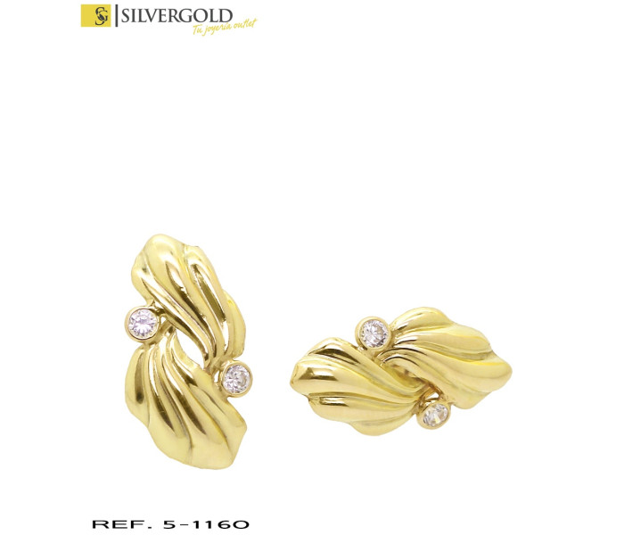1-5-1160-2-Pendientes de oro gallonados en forma de hoja y circonitas L5512