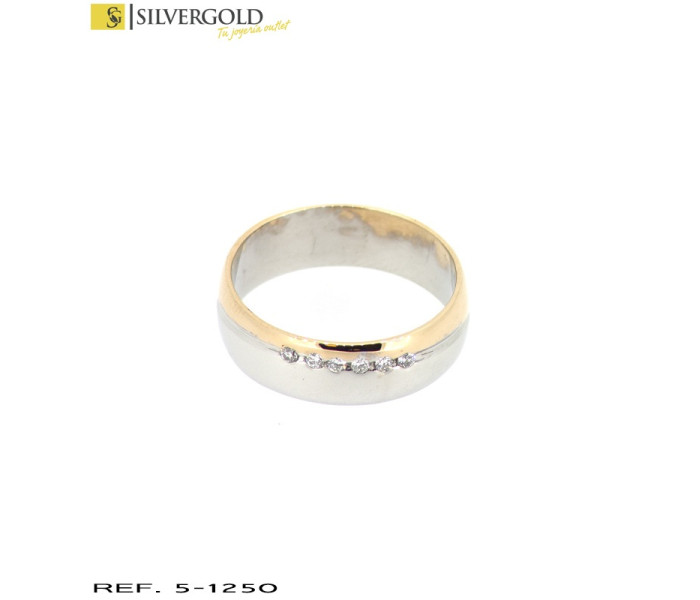 1-5-1250-1-DIA-AnilloT17 en oro blanco y rosa con banda de 6 diamantes Talla 17 L 4750