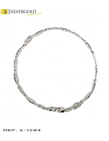 1-5-1284-1-Pulsera en oro blanco mate y brillo con cierre mosquetÃn (19 cm) L 4774